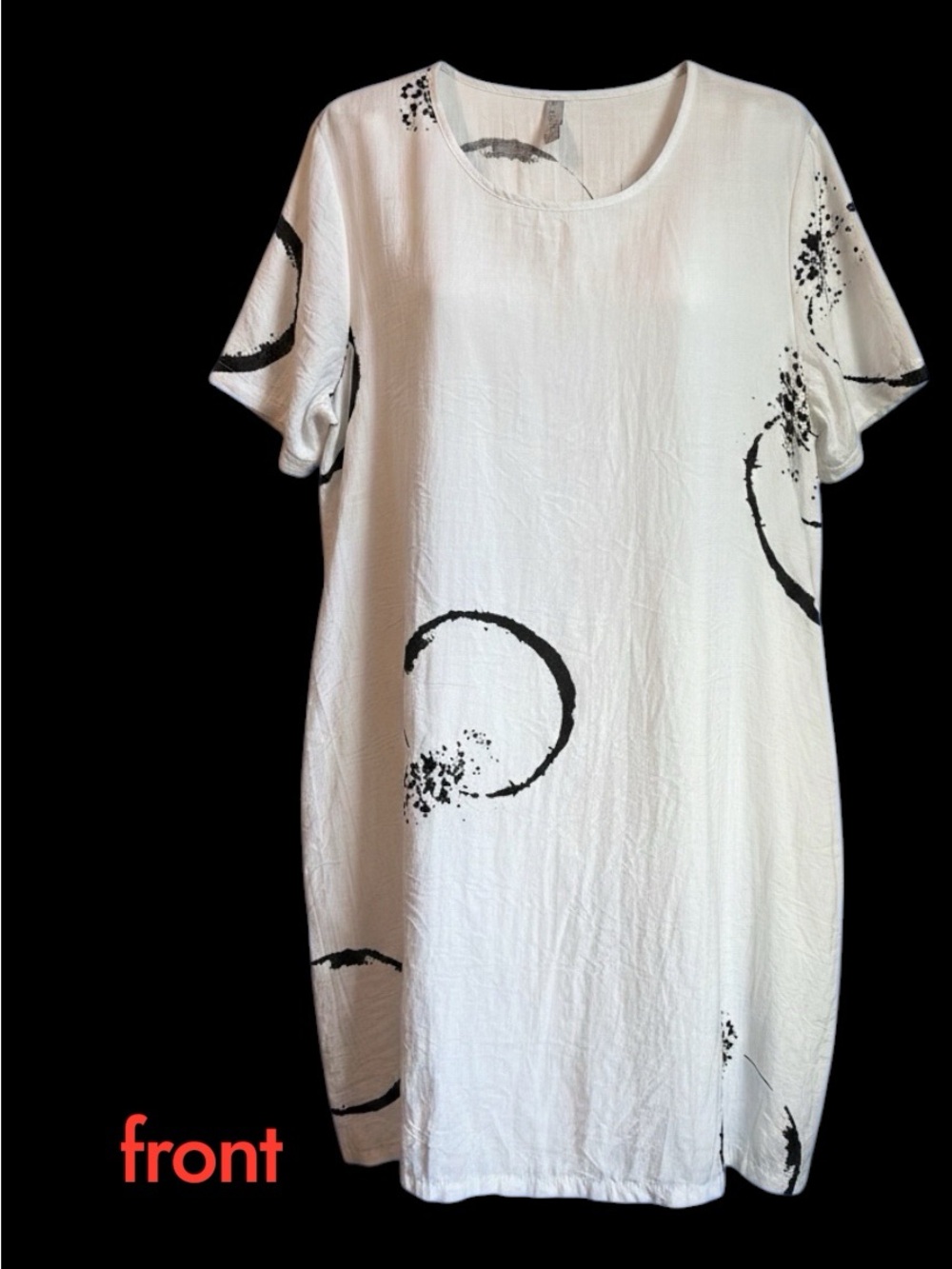 Casual White Midi Dress with Black Circle Print